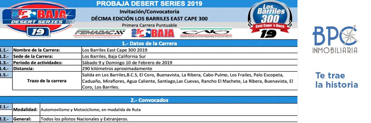 Convocatoria Carrea Off Road Los Barriles Eastcape 300 – 2019