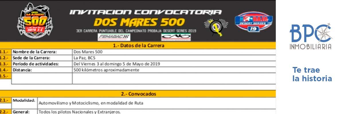 Convocatoria Carrera Off Road Dos Mares 500 – 2019